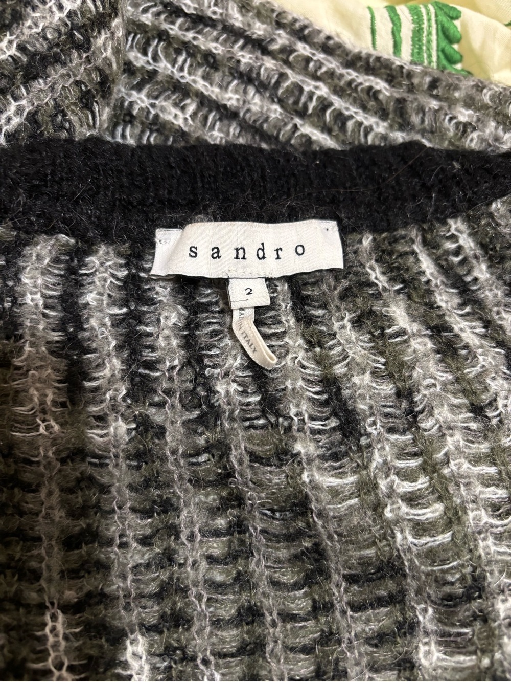 Sandro Marled Black & Gray Ribbed Crew Sweater